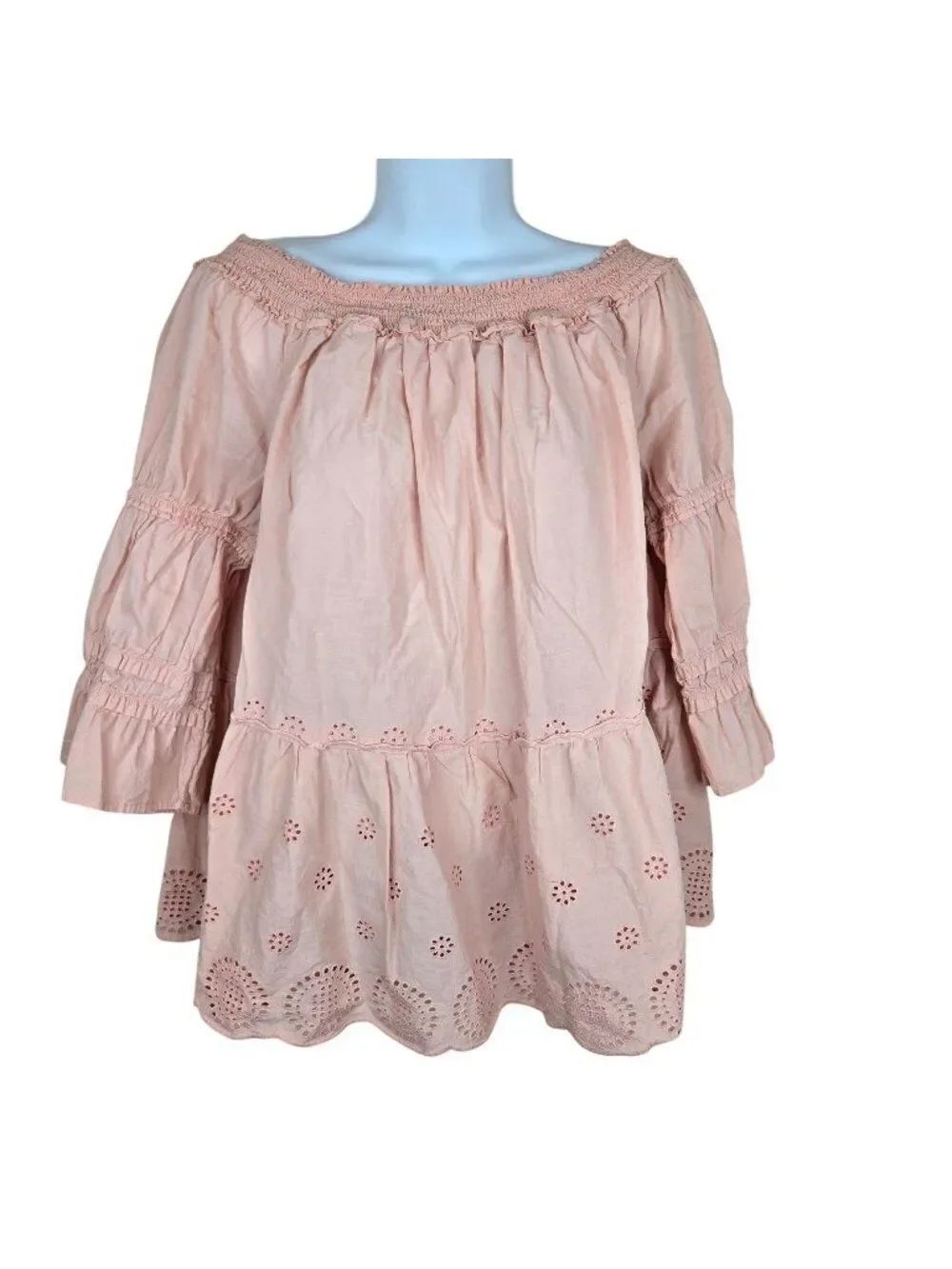 Lane Bryant Pink Off Shoulder Eyelet Tunic Top Ruffled Sleeves Size 14/16